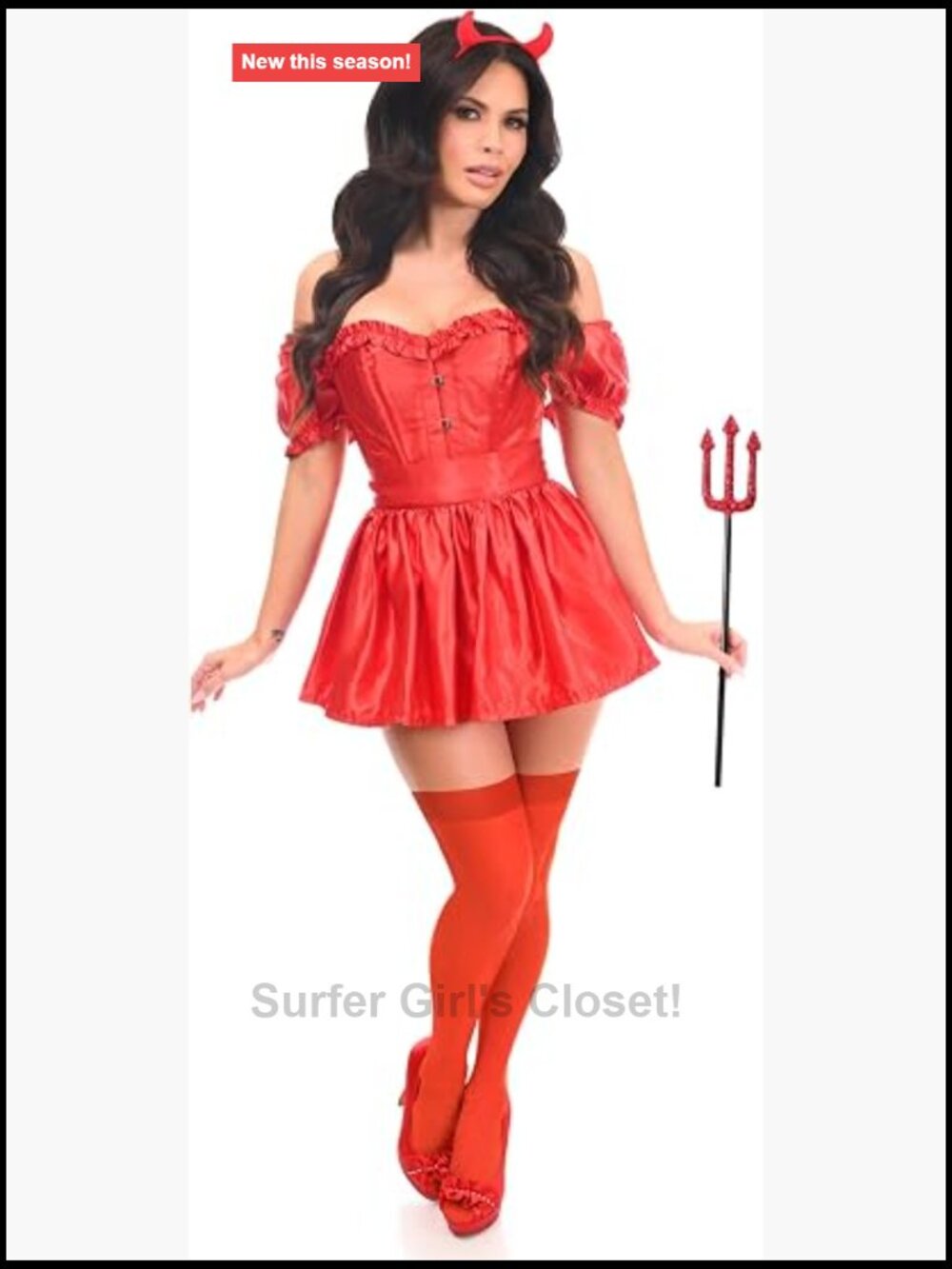 4 Pc Sexy Devil Corset Costume Steel Boned Lace-Up Plus Size Cosplay